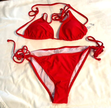 EUC Shein Women's Bikini Bathing Suit Top Bottom Sz L Red Removable Pads