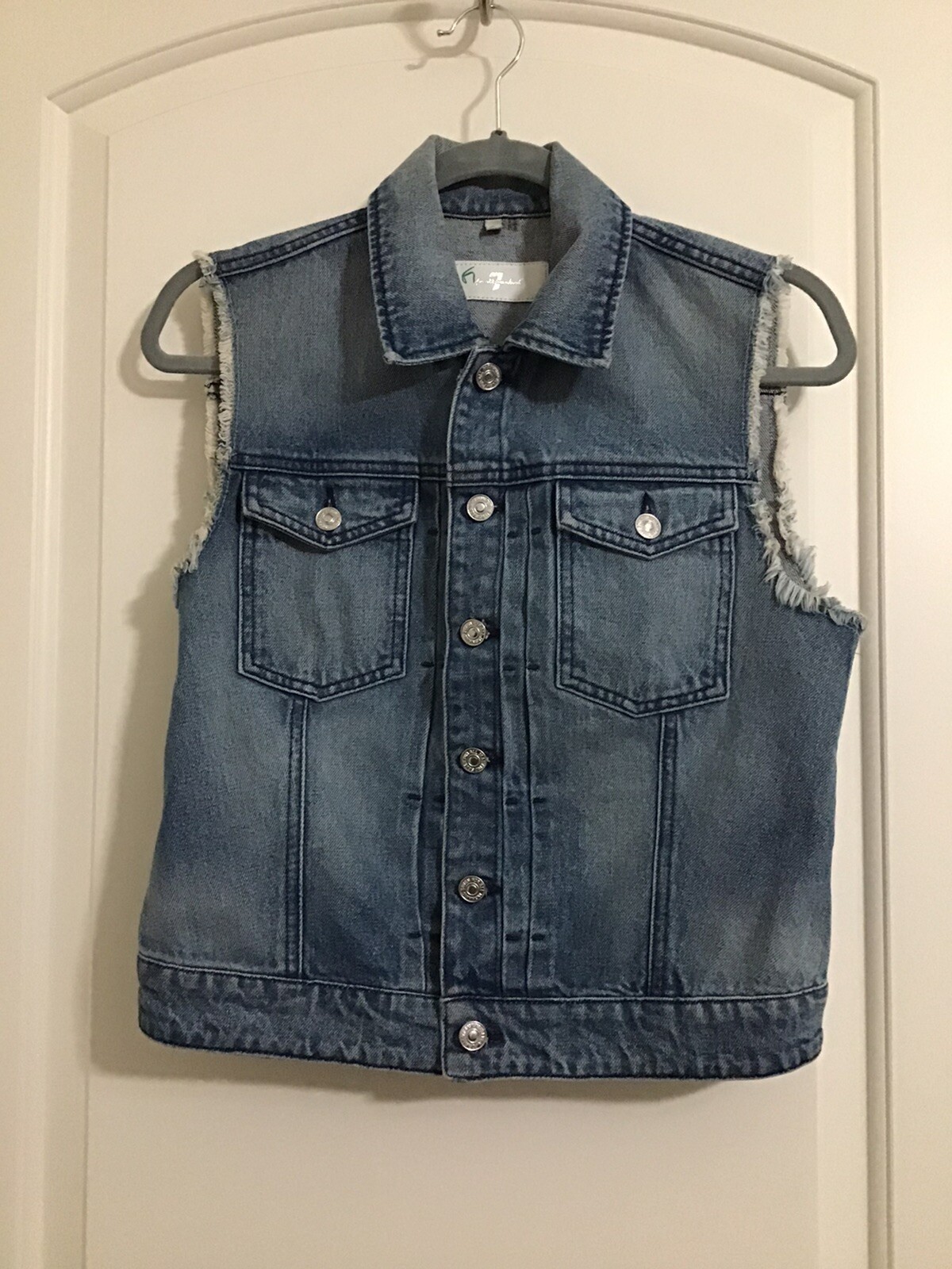 's Frayed Arm Hole Blue Denim Vest Size S Pre-owned