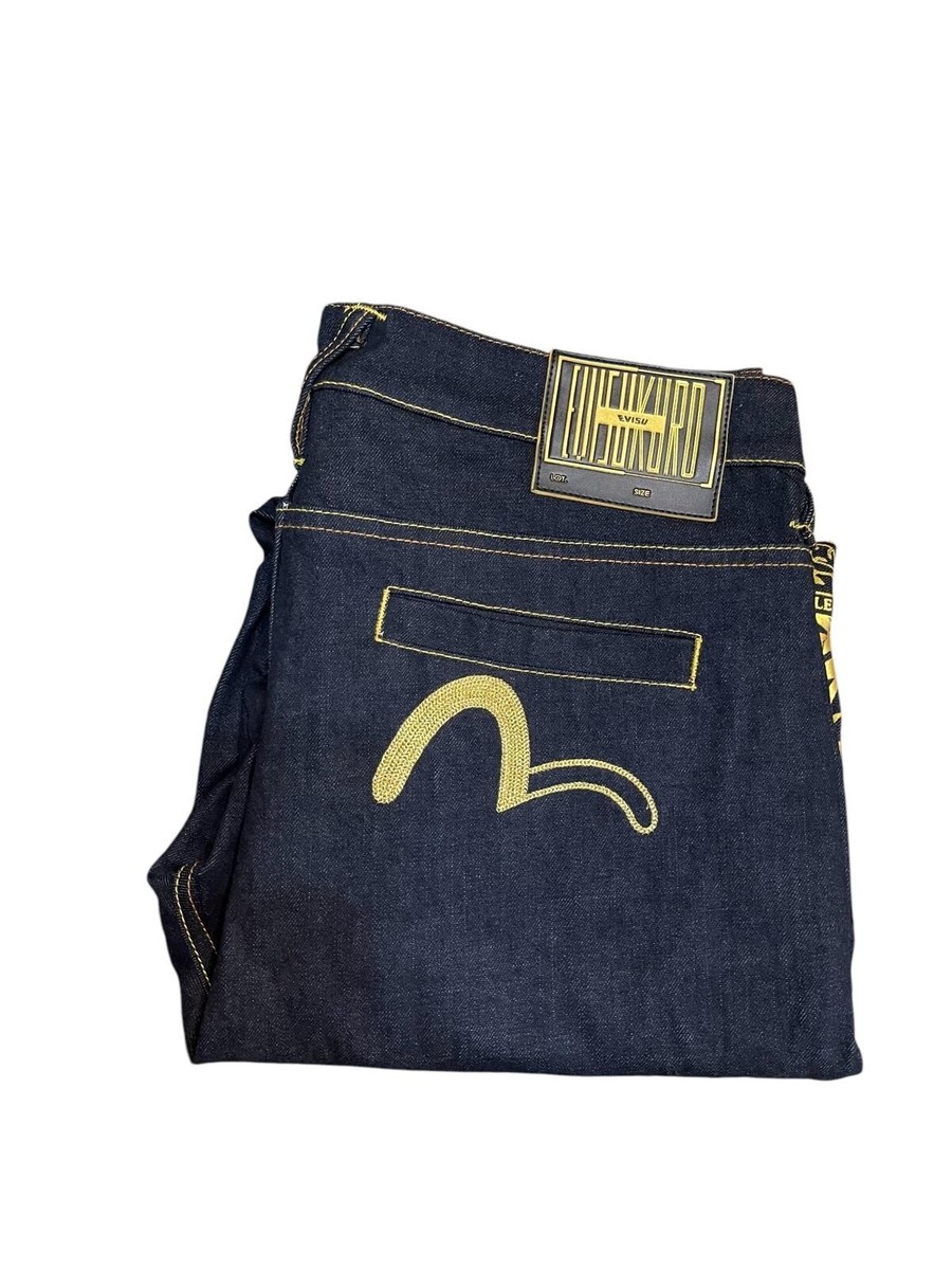 EVISU KURO Osaka Japan Dark Blue Denim Jeans Painted Size W
