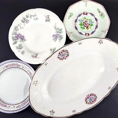 4 Pc Mismatched Plates Gallery Wall Collection Lavender Purple Crazed Chips