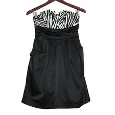 Wishes Wishes Womens Zebra Print Y2K Strapless Babydoll Dress Size S Party Event