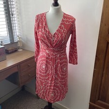 Boden Pink/salmon Knee Length Dress Size 12L Floral 3/4 Sleeves Smart Work