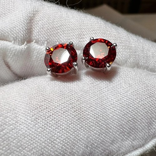 Lab Created Ruby Sterling Silver 925 Stud for Women Christmas Gift Earring - Picture 3 of 5