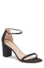 NEW 500 STUART WEITZMAN Nudistcurve BLACK Glitter Block-Heel Sandals 7.5 PA7 