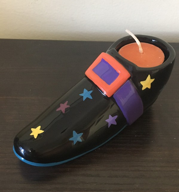 Halloween Glazed Ceramic Witches Shoe Boot Candle Holder Tealight 5.5