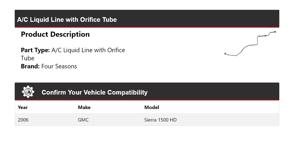 GMC Sierra 1500 HD 2006 línea líquida de aire acondicionado con tubo de orificio 4 estaciones Foto 2 de 4