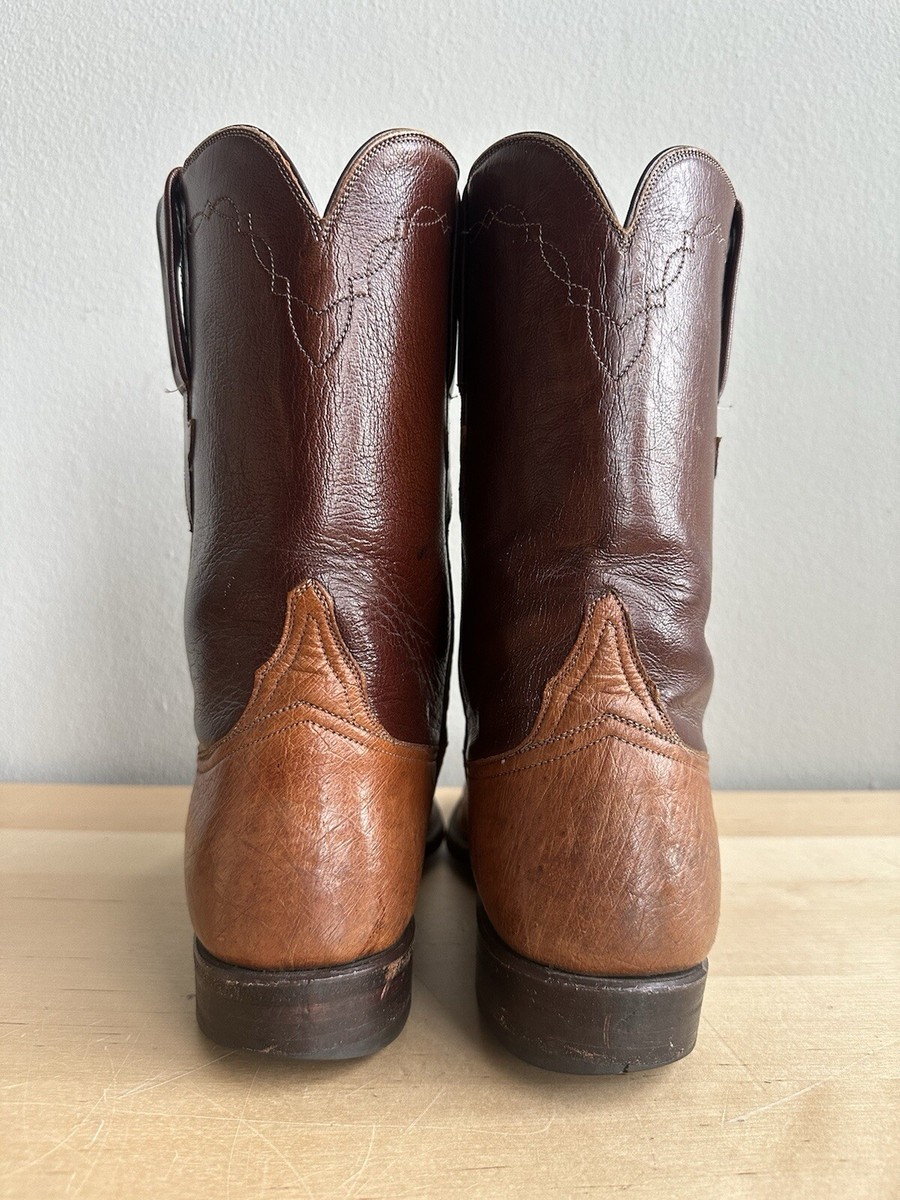 Lucchese L8009 Brown 2-tone Roper Western Ostrich Cowboy Boots