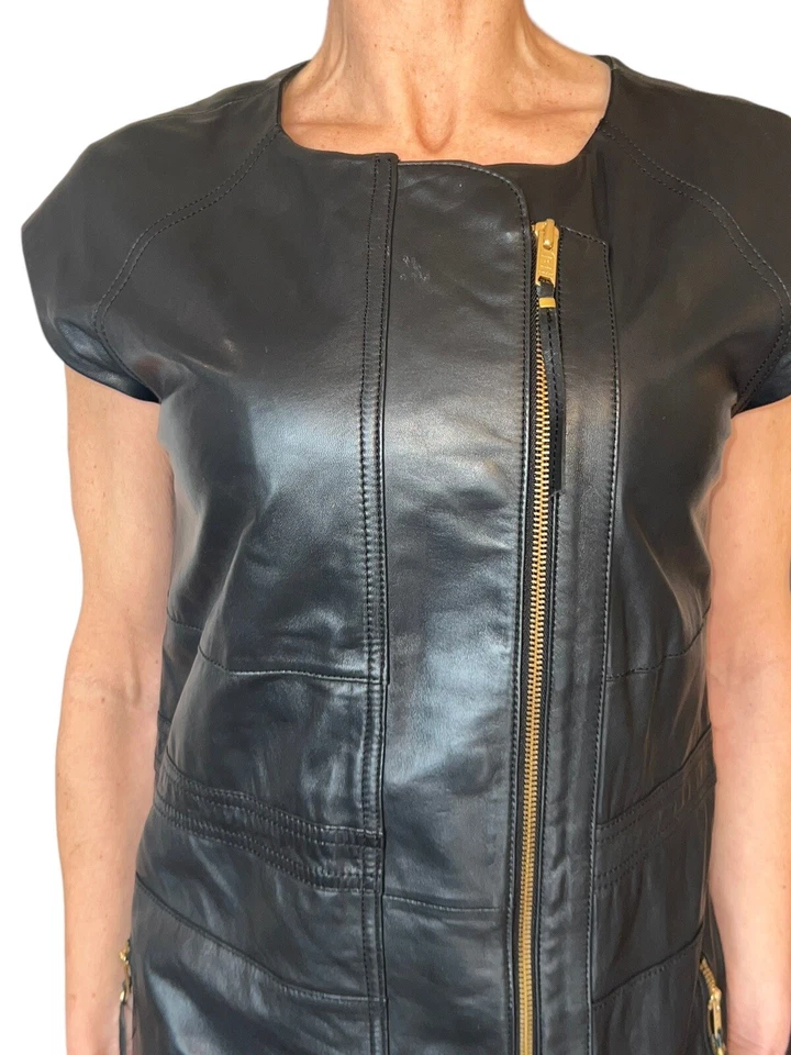 Marc by Marc Jacobs Lambskin Leather Zip Moto Sleeveless  Black Dress Sz 8 $3690 - Image 4 of 4