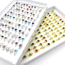 Wholesale 20pcs Women Stone Rings Silver Gold Finger Fashion Jewelry Party Gift