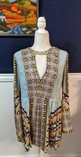 Free People Light Blue Neon Geometric Retro Festival Dress Sz 8 Medium M