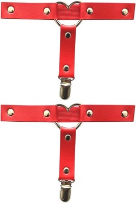 eYLun Women Girls Heart Leather Leg Garter Belt Adjustable Punk One Size, Red 