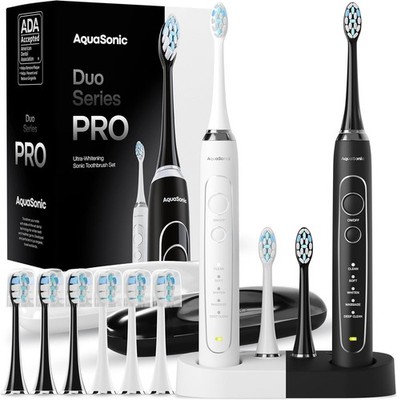 Aquasonic Duo PRO Electric Toothbrush Set 5 Modes USB Rechargeable Travel