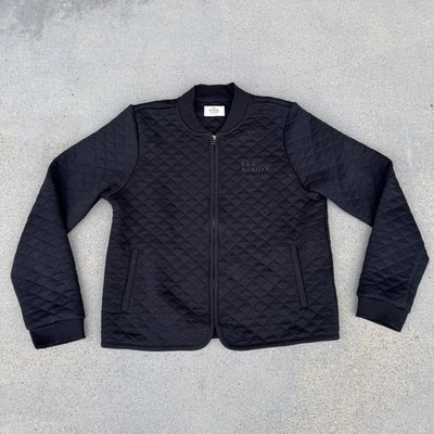 Marine Layer Elf Beauty Women Medium Quilted Bomber Jacket Black Zip Up