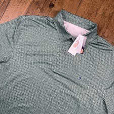 Vineyard Vines Performance Golf Polo Shirt Men M Green Line Boxes Geometric AOP