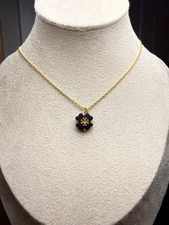Tory Burch Black Clover necklace on Gold chain