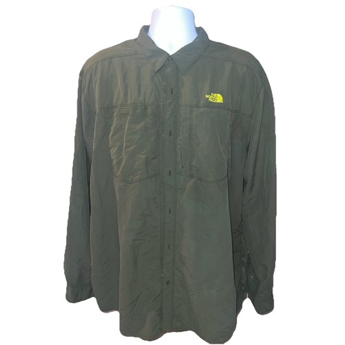 The North Face Herren XXL Hemd Grün Nylon Angeln Wandern Langarm Knopfleiste