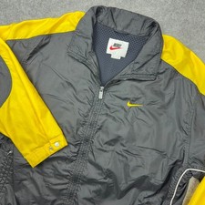 VTG Nike Windbreaker Mens 2XL Black Yellow Colorblock Lined Track Jacket 90s