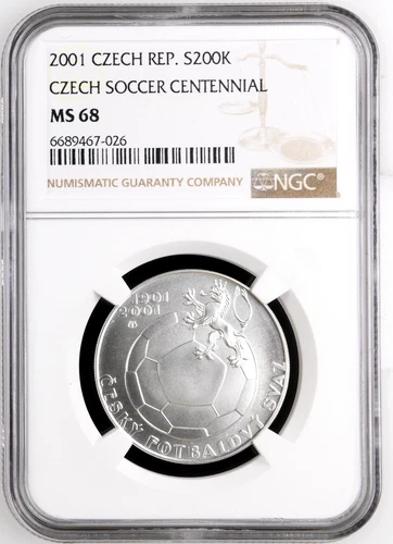 2001 Czech Republic S200K Korun Silver Coin Soccer Centennial NGC MS 68
