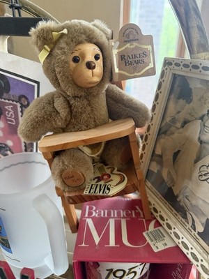 Raikes Bears Elvis Brown Plush Bear 8in Signed Robert Raikes Wood Base Tag