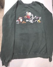 VTG 1996 Warner Bros. Studios Looney Tunes Embroidered Sweatshirt Green Size Med