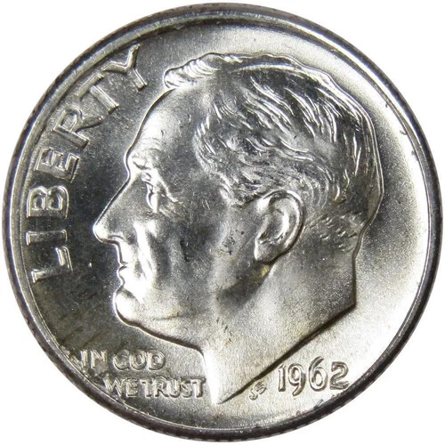 1962 D  Roosevelt 90% SILVER Dime US Mint 'Beautiful' Brilliant Uncirculated BU