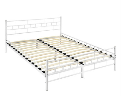 tectake home Metall Bettrahmen mit Lattenrost 140x200 cm Weiß, Industrie