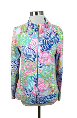 Lilly Pulitzer Reagan Full Zip Jacket Tropical Size Small Athletic Pink Green