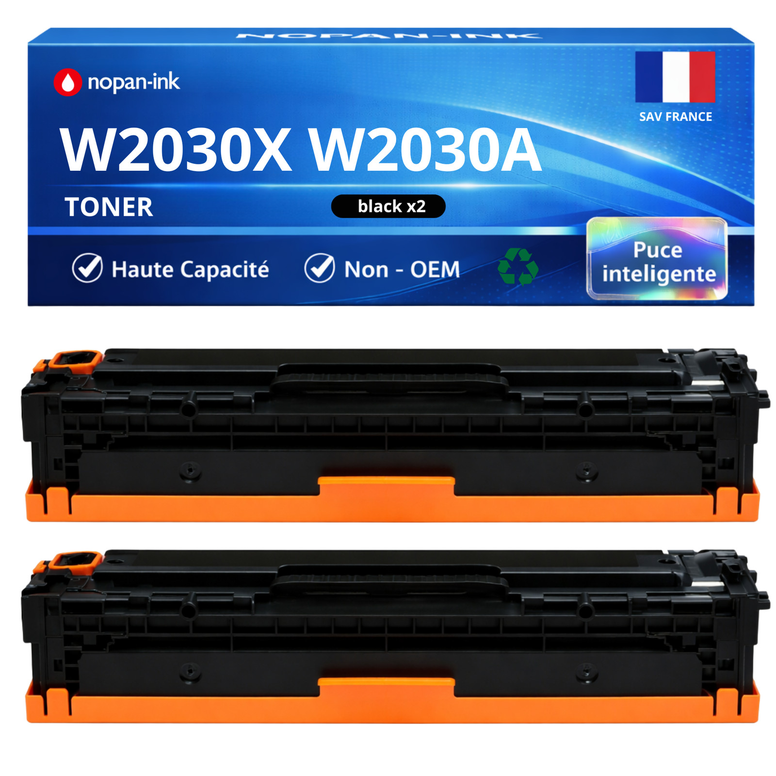 Pack duo de toners noirs generiques W2030X haute autonomie 15000 pages au total
