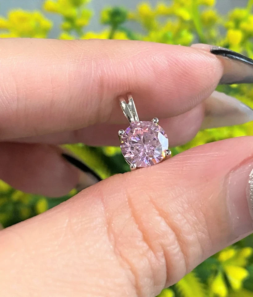 2.00 Ct Certified Pink Moissanite Round Cut Solitaire Pendant 925 Silver - Image 3 of 4