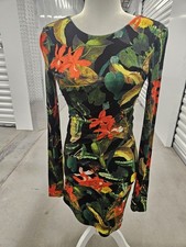 Alice + Olivia Delora Crew Next Mini Dress Tropical Sunrise Black Size 2