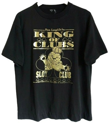 M/L Vtg 90s Y2K King of Clubs Gold Foil Lion Skate Punk Acid House Black T-Shirt