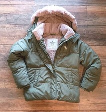Abercrombie Kids Puffer Jacket Size 13/14 Green Sherpa Lined Hooded Coat