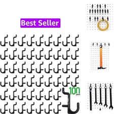 Pegboard Hooks Kit Pegboard J Hook Assortment 100PK Black Peg Hooks