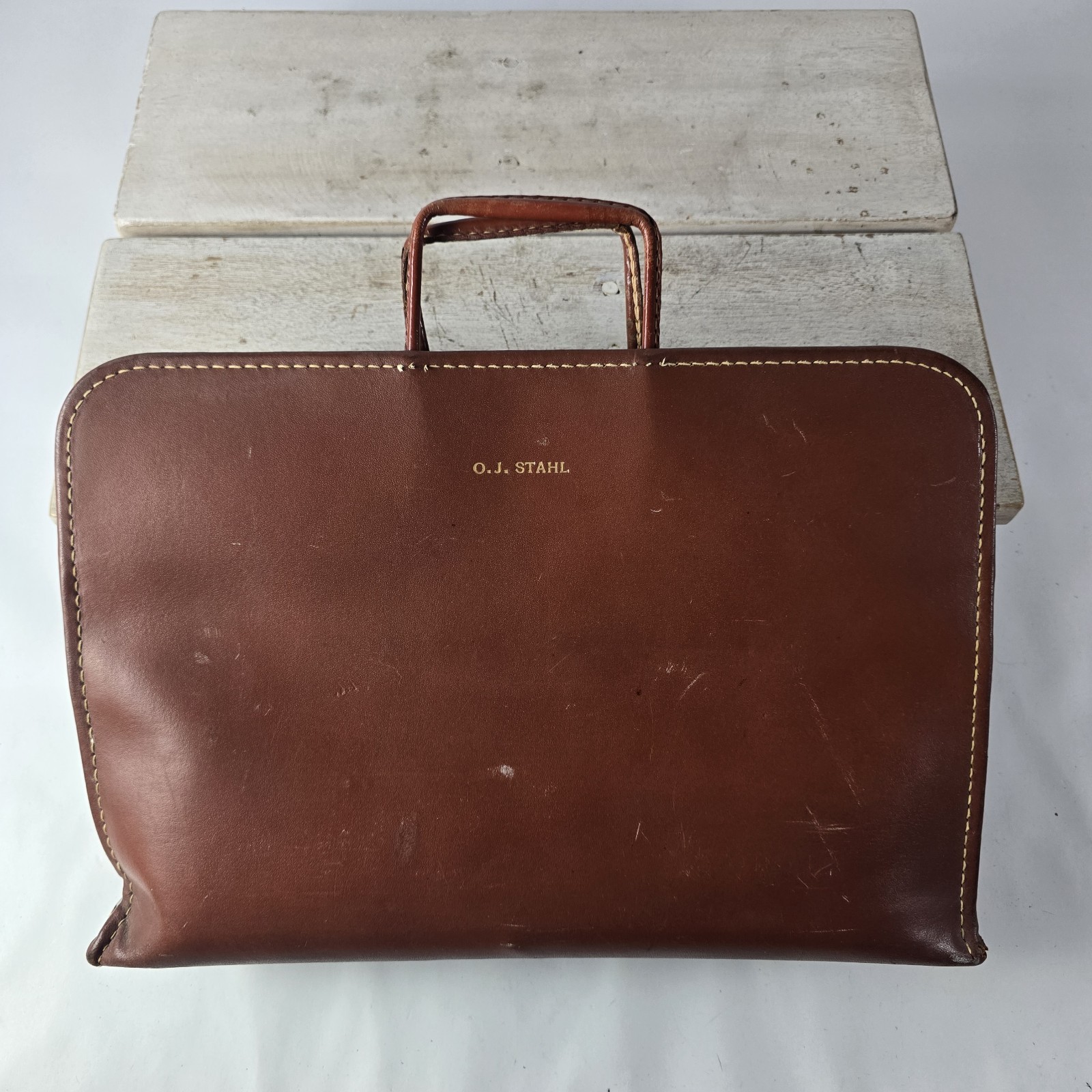 Vtg 50S 60S Cowhide Leather Legal Portfolio Briefcase Document Messenger Bag Usa