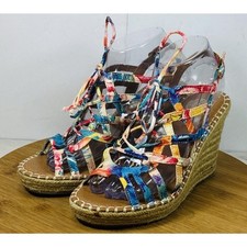 SO Colorful Strappy Wedge Heel 4  Espadrille Size 7.5M