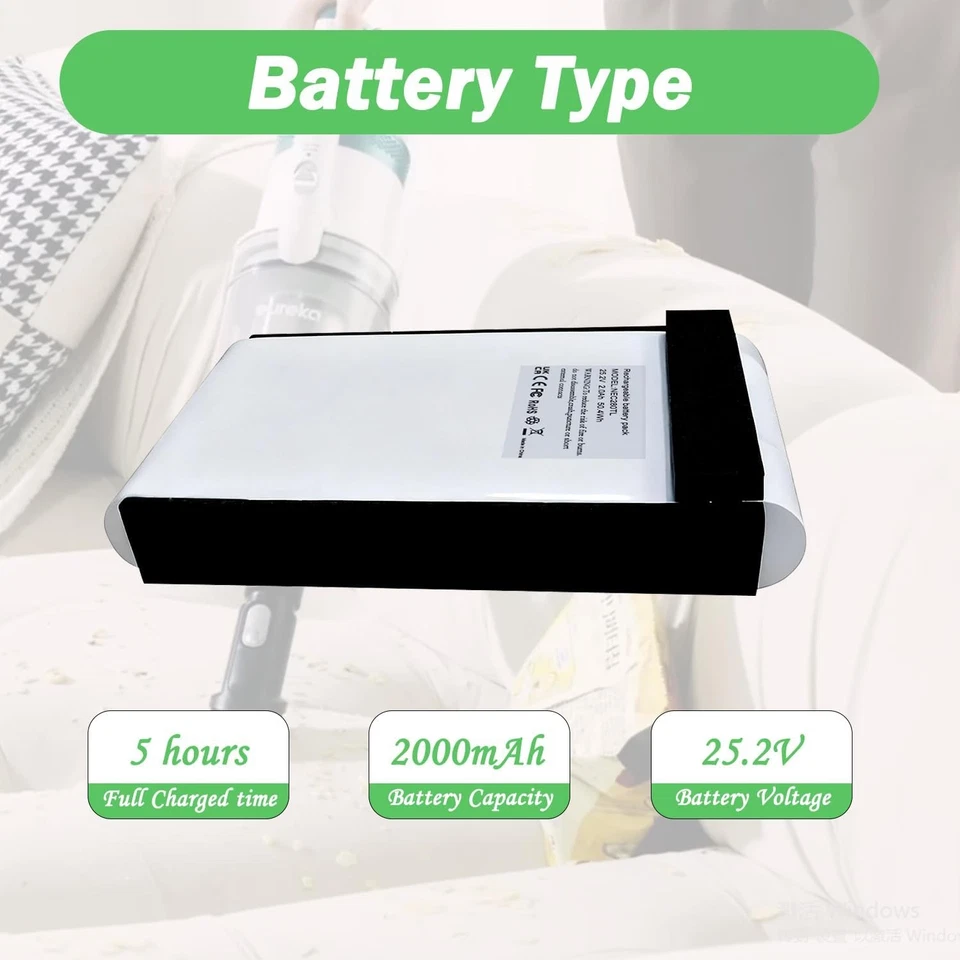 Batería de repuesto 2000mAh 25,2V para Eureka NEC280TL y NEC285GR Foto 2 de 4