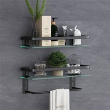Glass Bathroom Shelf with Towel Bar 15.7in Bathroom Wall Shelves Rustproof Metal