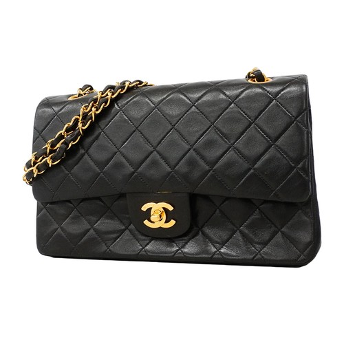 Auth [6ib2641-h] CHANEL Shoulder Bag Matrasse W flap WChain Lambskin Black G...