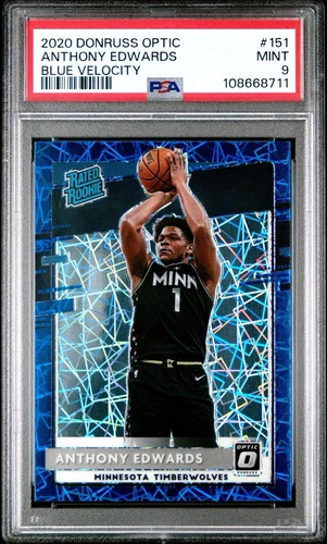 2020 Panini Donruss Optic Anthony Edwards Blue Velocity #151 Rookie Mint PSA 9