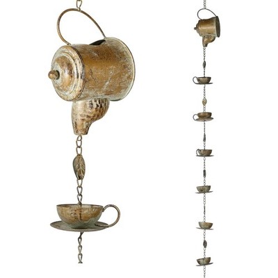 Teapot & Teacups Rain Chain, 8.5 Ft Copper Patina Rain Chain for Gutters, Dec...