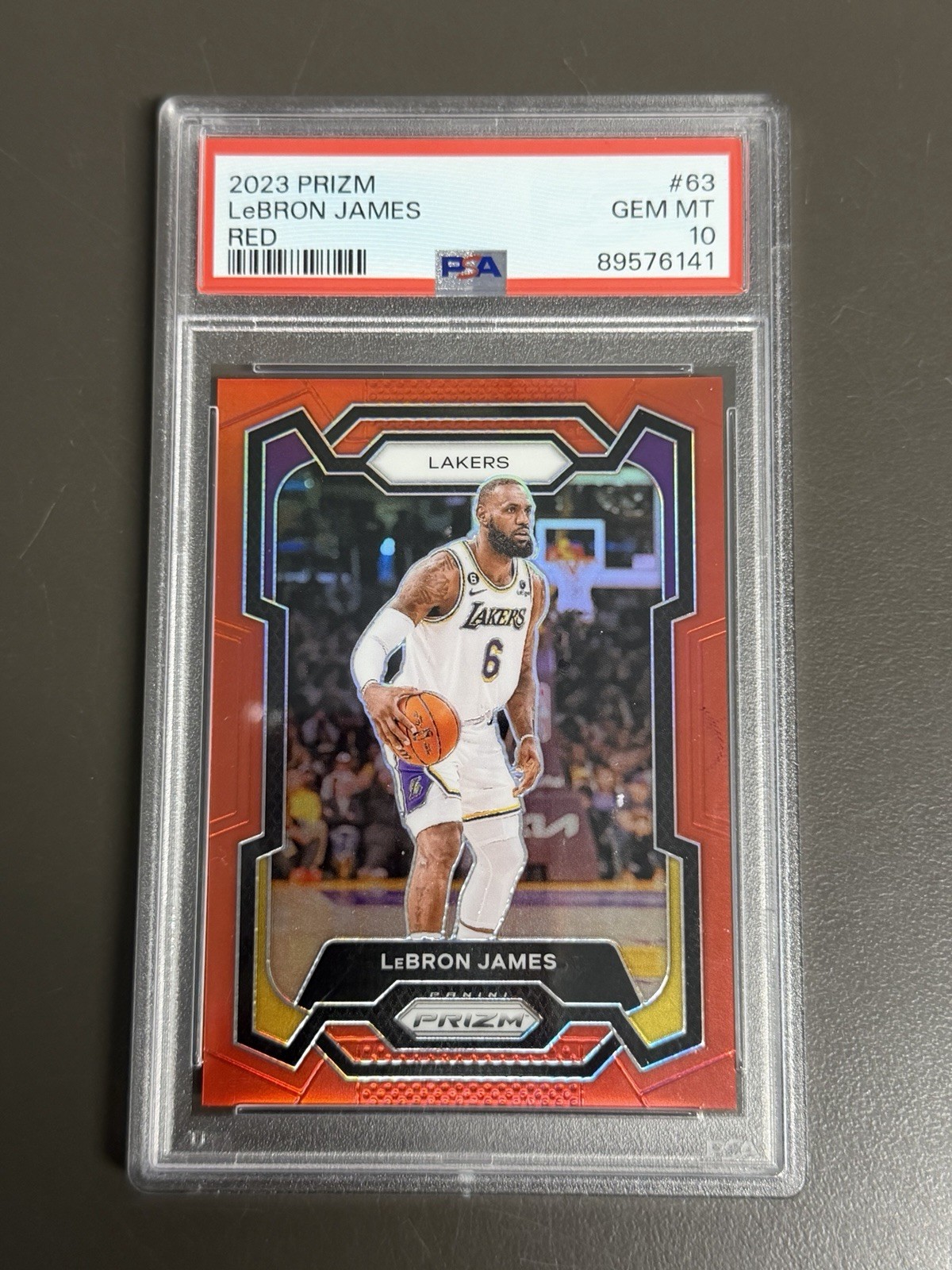 2023-24 Prizm LeBron James #62 Red Prizm /299 MVP PSA 10 view 1