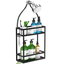 Over-The-Shower Bathroom Caddy with Hooks in Black