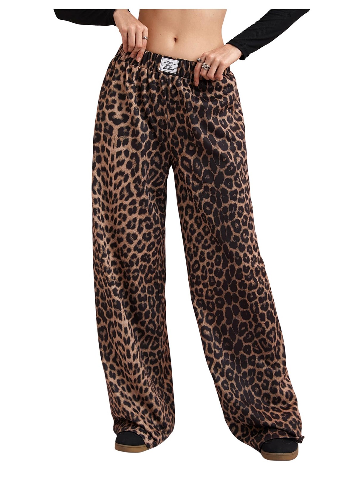 Women's Y2K Cheetah Wide Leg Sweatpants Elastic Waist Sports Pants Casual Lon...