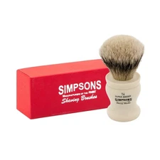 Simpsons Shaving Brush Tulip T4 Super Badger Silvertip - Faux Ivory Handle - ...