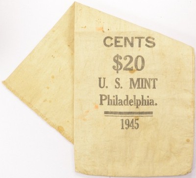 1945 1c Wheat Cent $20 Philadelphia Mint Cloth Bag