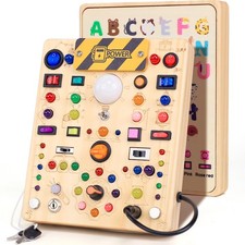 Busy Board with 19 LED Light Switches, Montessori Toys for 1 2 3 Years Old, W...