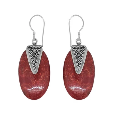 Handcrafted Red Sponge Coral Designer Earring in 925 Sterling Silver 47MM Length - Image 1 of 4