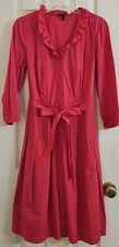 Talbots Belted Button Front Cotton Shirt Dress Ruffle Lined Sz. 6 Raspberry