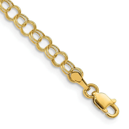Bracciale oro giallo massiccio 10 kt doppio anello charm larghezza 4 mm artiglio aragosta - Foto 4 di 7