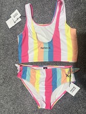 Hurley Girls 2-Piece Swim Set Tank Top Bikini Bottom Multicolor Stripe L 12/14